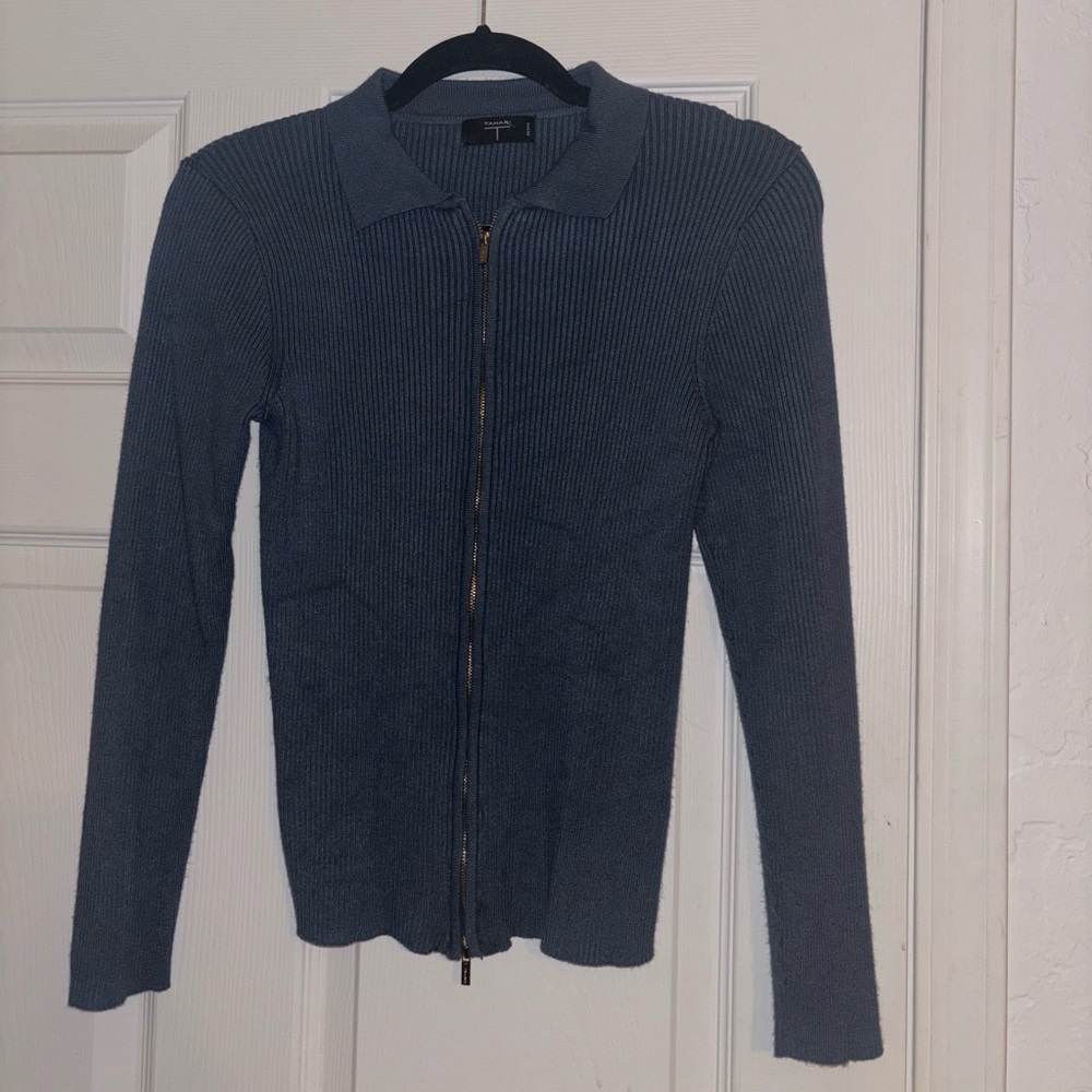 Blue Tahari Zip Up Blouse